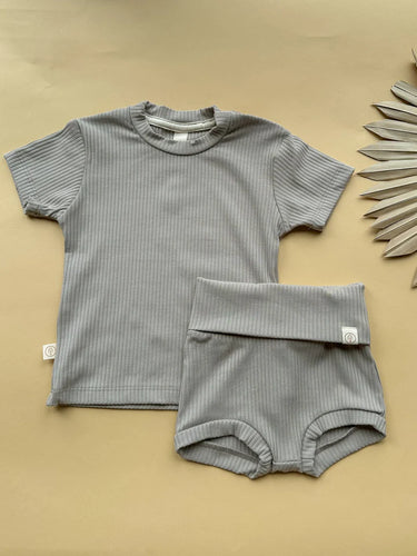 Ribbed Bamboo Kids Outfit Bloomers + T-shirt Set